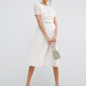 ASOS Heavy Applique Crop-Top Midi Dress Cream